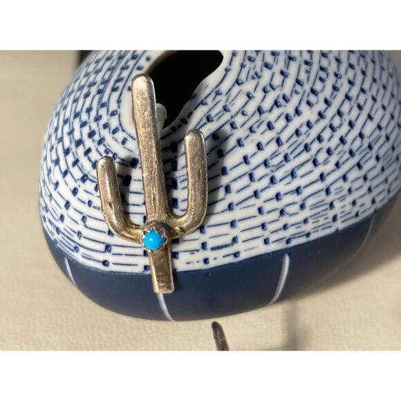 Silver & Turquoise Earrings Tiny Cactus Saguaro Pierced ~ Desert Love - Picture 6 of 7